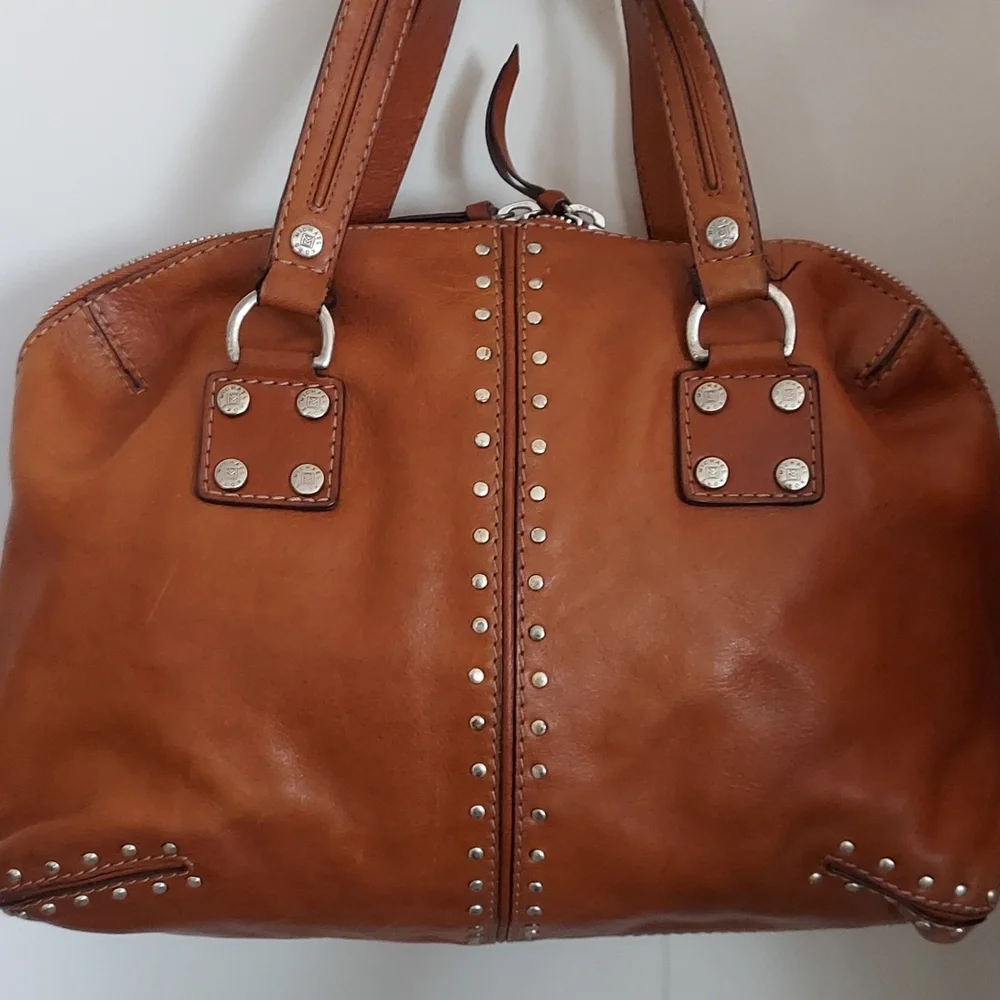 Michael Kors Cognac Leather Stud-Accent Satchel